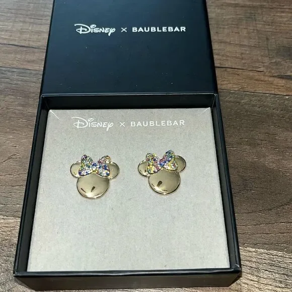 NEW BAUBLEBAR x Disney Minnie Mouse Gold Stud Earrings - Picture 1 of 2
